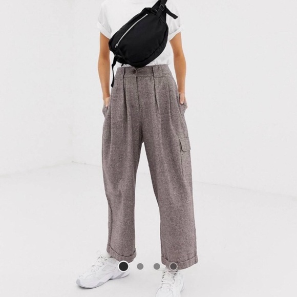 Asos 4 Pleated 100% Cotton Trouser Pant High Waisted Relaxed Wide Leg Minimalist - Picture 9 of 11